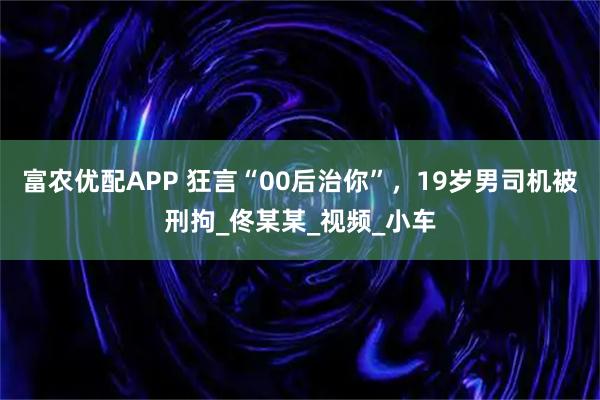 富农优配APP 狂言“00后治你”，19岁男司机被刑拘_佟某某_视频_小车